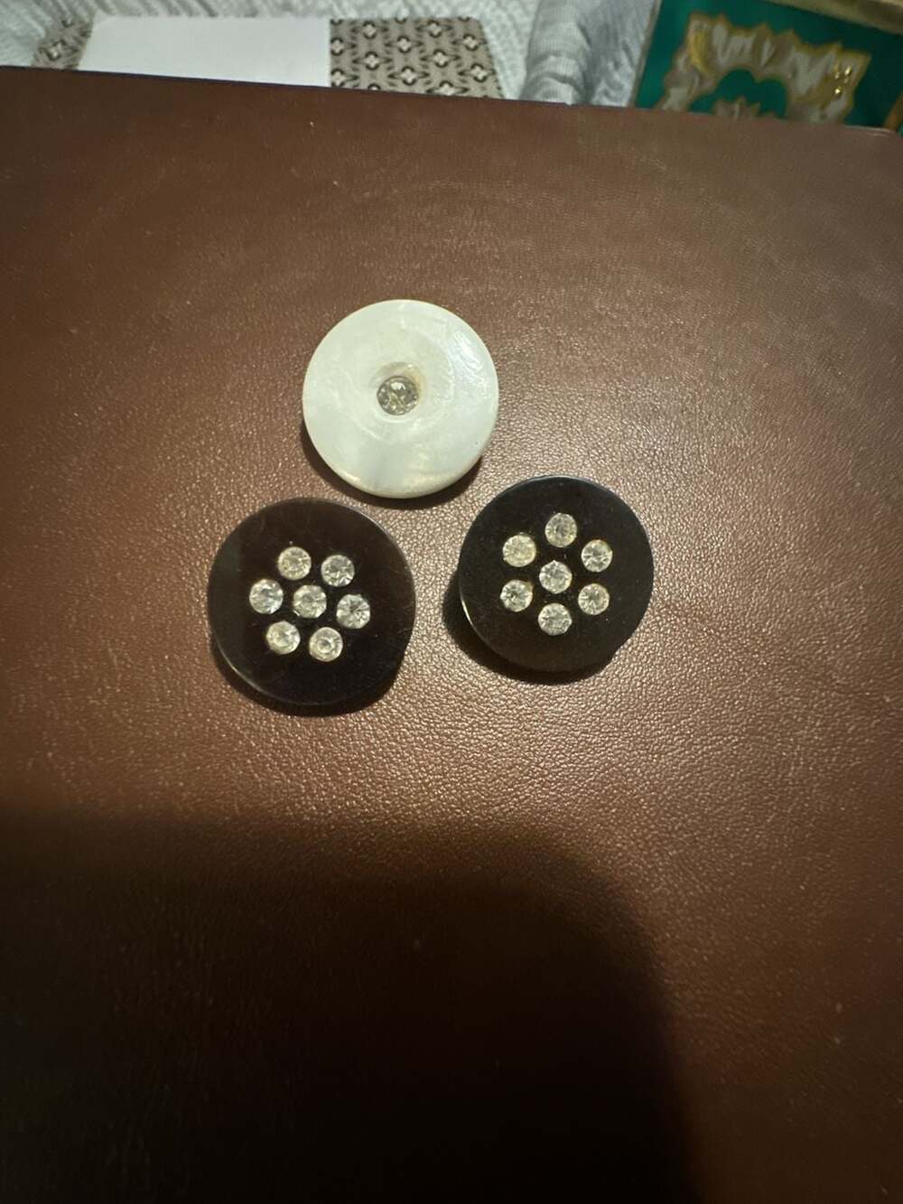 Set of 3 Decorative Shank Buttons Including Two Black Rhinestone